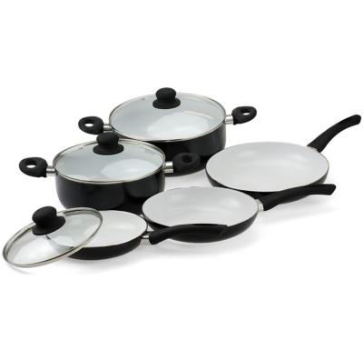 China Sustainable forged aluminum cookware set with ceramic coating handle and soft touch induction base for sale