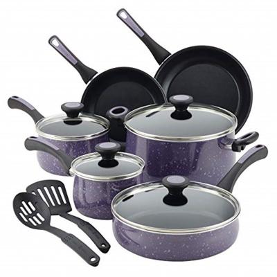 China Sustainable forged aluminum cookware set with granite coating soft touch bakelite handle and induction bottom for sale