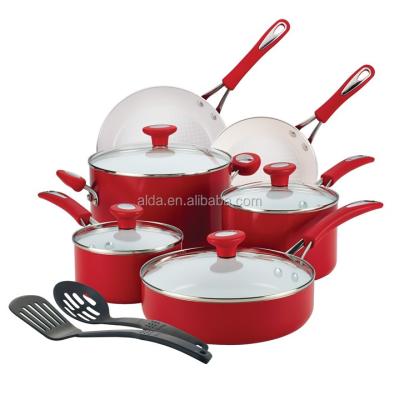 China New Metal Toxin Free Ceramic Nonstick Coating Cookware Set With Utensils for sale