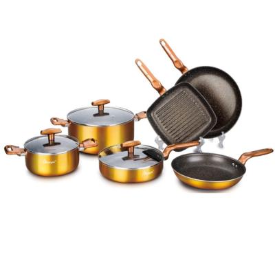 China Sustainable forged aluminum cookware set with non stick coating and induction bottom for sale