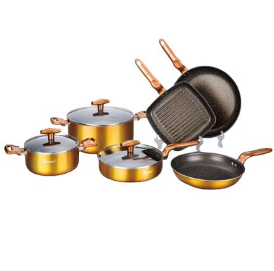 China Home Kitchen Gold Ceramic Cookware Set With 3 Layer Marble Coating And Induction Bottom for sale