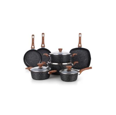 China Best Selling Family Kitchen Aluminum Cookware Set With Granite Coating Inside Outside And Induction Bottom for sale