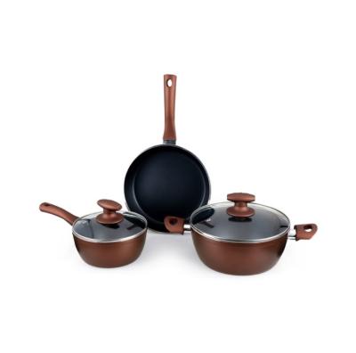 China High Quality Home Kitchen Cookware Set With Bakelite Handle With Ceramic Coating And Metallic Heat Resistant Paint Exterior for sale