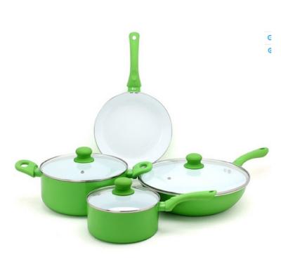 China Aluminum metal press casserole set with cream color ceramic coating and induction bottom and soft touch knob and ears for sale