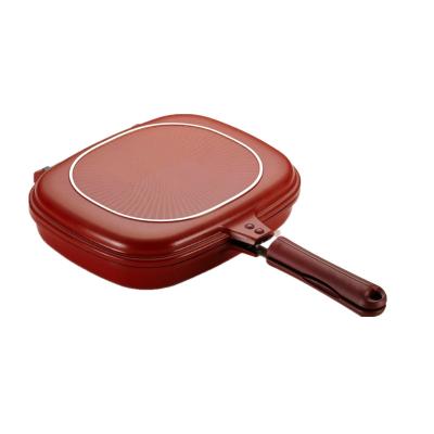 China Durable High Quality Die Cast Aluminum Double Frying Pan, Flip Pan, Grill Pan with Extra Oil Collector and Magnetic Lock for sale