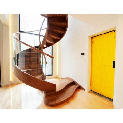 China Contemporary Indoor Utility Metal Transport One Stop Production Design Stringer Staircase Wooden Step Handrail Spiral Staircase for sale