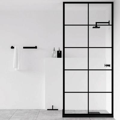 China Modern Prefab Shower Door Hinge Roller Hardware Bathroom Glass Enclosure Sliding Adjustable Sliding Shower Door GRID Black Frame for sale