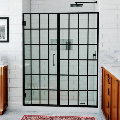 China Factory Black GRID Design Modern Shower Tray Sliding Adjustable Shower Door Sliding Design Barn Door Shower Glass Bathroom for sale