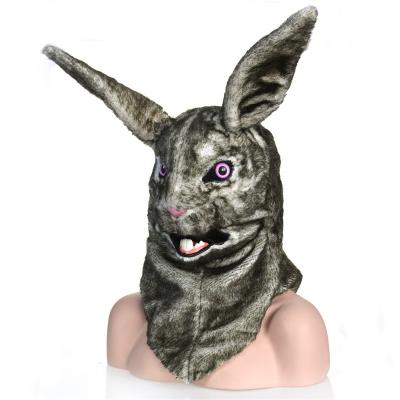 China Party Styles Gray Rabbit Moving Mouth Faux Fur Costume Face Adult Halloween Half Face Mask for sale