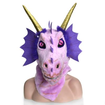 China Handmade Purple Adult Dragon Moving Mouth Faux Fur Costume Mask for sale