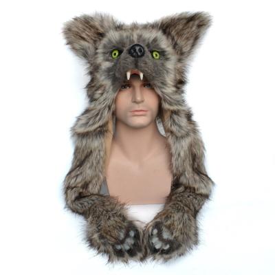 China Wild Wolf Shape Cap Plush Fluffy Mask Handmade Hot Cartoon Cosplay for sale