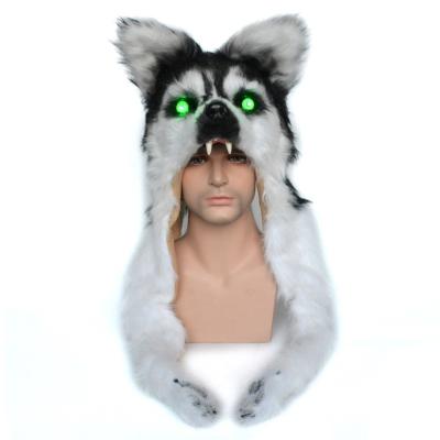 China Husky Shape Cap Plush Fluffy Handmade Warm Cartoon Cosplay Mask for sale