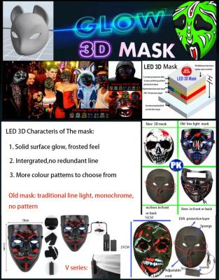 China PVC New Design New Invention 3D Light Up Masquerade Party Colorful Luminous Scary Neon Mask Funny Cosplay 3D LED Halloween Glow for sale