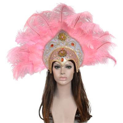 China Handmade Carnival Costume Feather Headdress , Turquoise Halloween Mask Cosplay Party Hair Accessory for sale