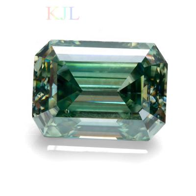 China Color Game or Fire Fabricate Wholesale VVS Clarity Dark Green Color Fancy Loose Moissanite 2*4mm-12*4mm Size Emerald Cut Synthetic Diamonds for sale