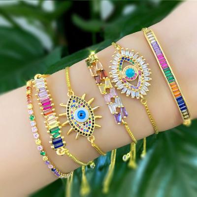 China 2021 New BOHEMIA Christmas Jewelry Colorful Rainbow Zircon Bracelet Six Shape Rhinestone CZ Eye Bracelet For Women for sale