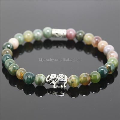 China Wholesale Silver Gold Plated 6mm Beads Natural Stone Agate Silver Elephant Bracelets Indian Women Jewelry for sale