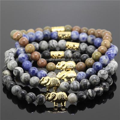 China New Arrival Natural Blue 6mm King Stone Energy Stone ONYX Beads Bangle Silver and Gold Elephant Key Bracelets for sale