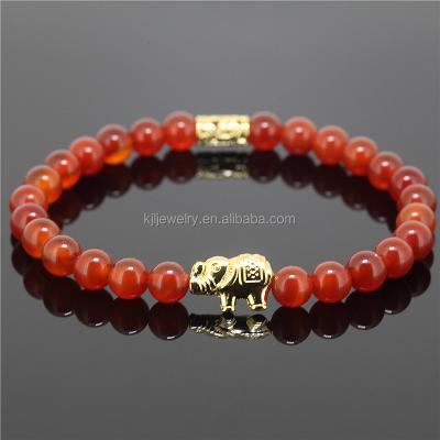 China Decorative Nature 6 Mm Carnelian Stone Beads Bracelet 24k Gold Plated Elephant Charms Bracelet Best Friendship Pendant Bracelet for sale