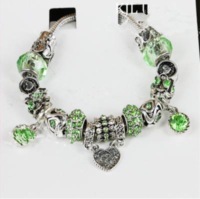 China Hot Sale Ethnic European Style 925 Silver Charm Bracelet With Green Glass Beads For Women Fashion Jewelry For Christmas Gift for sale