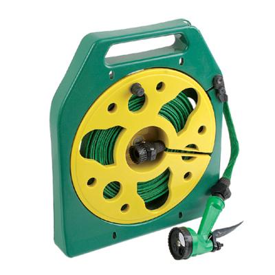 China Decorative Adjustable Flat Garden Hose Reel 15m With Hose Nozzle for sale