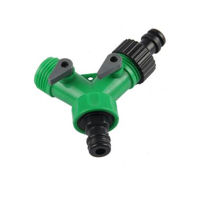 China Best Selling Connector Amazon Garden Hose Plastic Y Connector Two Way Shape With Shut Off Valve for sale