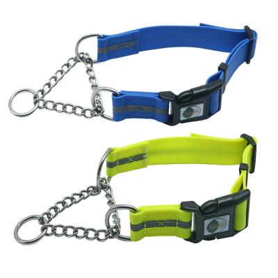 China Reflective Half PVC Coated Strap Stainless Steel Half Buckle Choke Chain For Dog Collars Training for sale