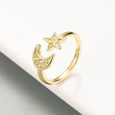 China New Design Durable Star And Moon Jewelry Adjustable Gold Plated Ring Jewelry Women for sale