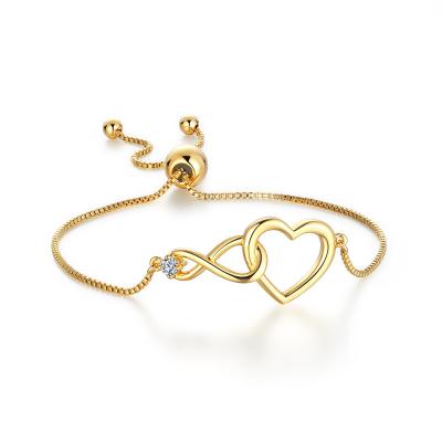 China Fashion Jewelry 8 Zircon Bangle Classic Timeless Durable Heart Shaped Infinity Bangle Adjustable Couples Bracelet for sale