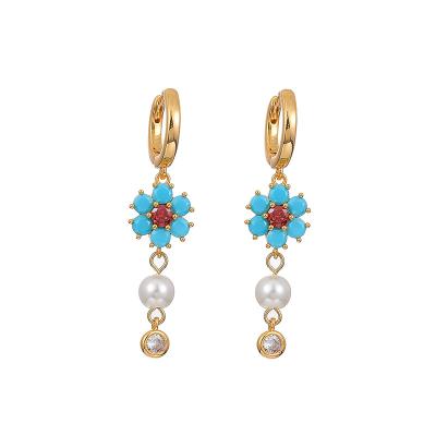 China Durable 18K Gold Plated Smooth Earrings Turquoise Pearl Earrings Charm Fashion Jewelry Earrings for sale