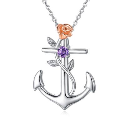 China Hot Sale Fashion Jewelry Rose Birthstone Anchor Necklace Charm New Jewelry Durable Anchor Pendant Necklace for sale