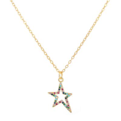 China Simple Asymmetric Asymmetrical Acute Star Zirconium Five Star Charm Durable Fashion 18K Gold Plated Necklace Color Pendant Necklace for sale