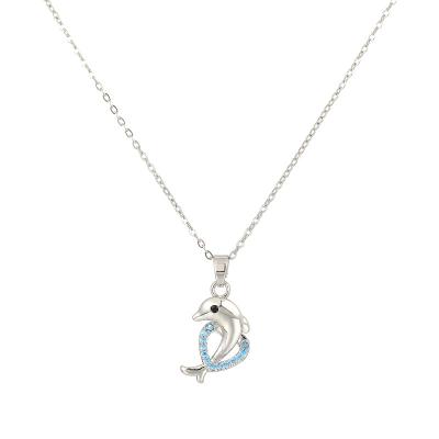 China Heart Beautiful Zircon Gold Stainless Steel Dolphin Colorless Chain Necklace Durable Shiny Blue Dolphin Pendant Necklace for sale