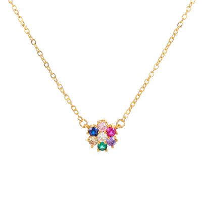 China Durable Zircon Colored Zircon Round Pendant Necklace 18k Gold Plated Gem Necklace Women Necklace Colorful for sale