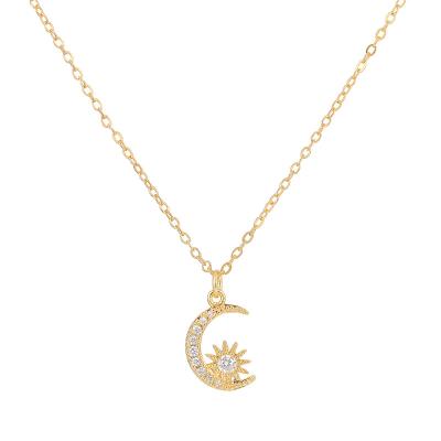 China Charm Fashion Jewelry Necklace 18K Durable Gold Plated Zircon Full Diamond Necklace Sun Moon Necklace for sale