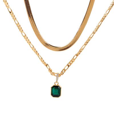 China Durable 18K Gold Plated Snake Chain Figaro Sleeve Chain Granny Greenstone Necklace Fashion Jewelry Necklace for sale