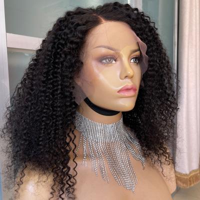 China Hot Selling Deep Wave Christmas Virgin Hair Wigs 16in 180% Kinky Curly Front Lace Wig Pre Plucked for sale