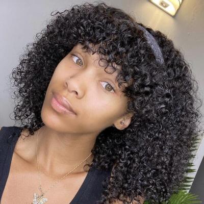 China Water Wave Glueless Headband Unprocessed Wig Removeable Bang 14in 150% Density Curly Hair Curly Fringe Wig for sale