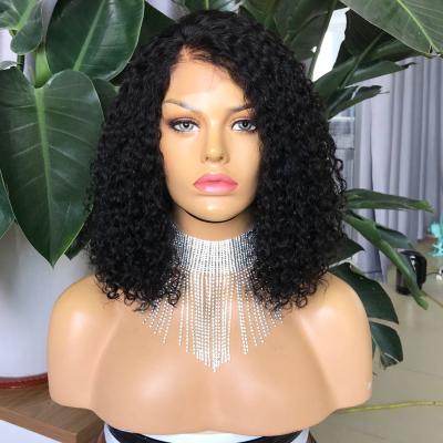 China Curly Curl Joywigs In Exotic Curly Brazilian Hairline Medium Cap Brown Human Hair Lace Front 14in Natural Swiss Lace Short Stock Hair Wig for sale