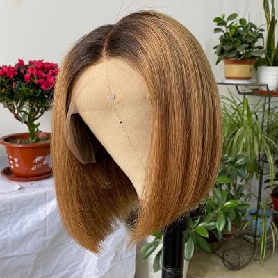 China Brazilian Short Bob Ombre Lace Wigs Pre Plucked Regular Wave Hair Wigs Non-remy Hair 2/30 Swiss Lace Color 13*4 Front Middle Ratio 8in for sale