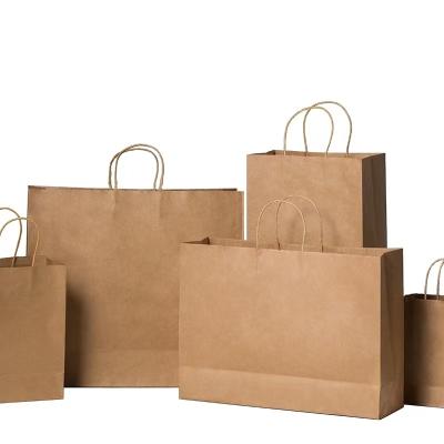 China Recyclable Wholesale Paper Bags With Your Own Logo Food Take Away Brown Kraft Paper Bag With Handle for sale