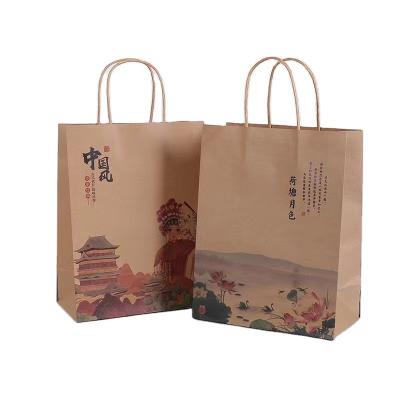 China Brand Logo Print Natural Kraft Paper Bag Brown Offset Printing Recyclable Paper Bag For Shopping And Food for sale