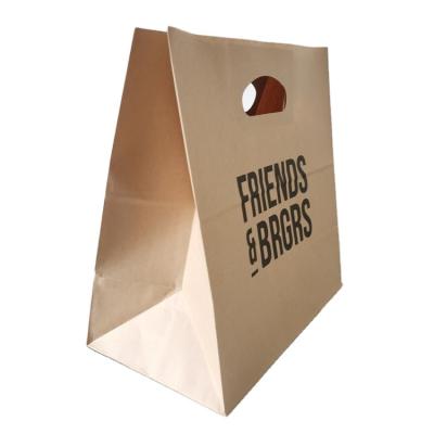 China Recyclable Custom Printing High Quality Recycled Brown Kraft Paper Heavy Duty Recycled Food Packaging Die Cut Handle Paper Bag for sale