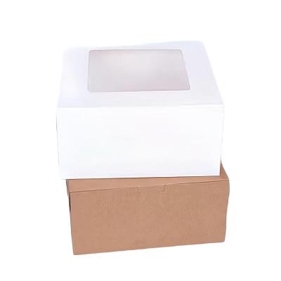 China Disposable High Quality Custom Logo Printing White Square Brown Packaging Birthday Wedding Cake Box With Window for sale