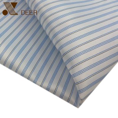 China Shrink-Resistant Ready To Ship Cheaper 100% Polyester Two Tone Stripe White Base Interlining Fabric For Coat for sale