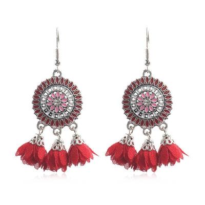 China Factory Ethnic Chinese Miao Earrings Alloy Plated Silver Daily Wear Hmong Flower Earrings for sale