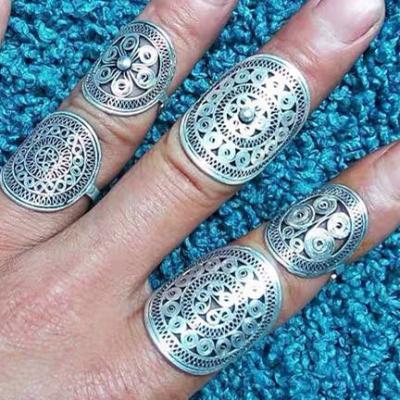 China Ethnic Rings For Men Yunnan Guizhou Miao Ethnic Copper Plated Silver Jewelry Gift Rings Shape Copper Rings for sale