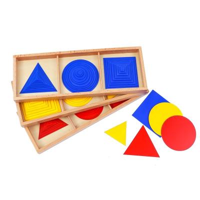 China Kindergarten Eco-friendly Material and Early Childhood Preschool Educational Wooden Math Educational Materials Geometric Triangles Circles Squares for sale