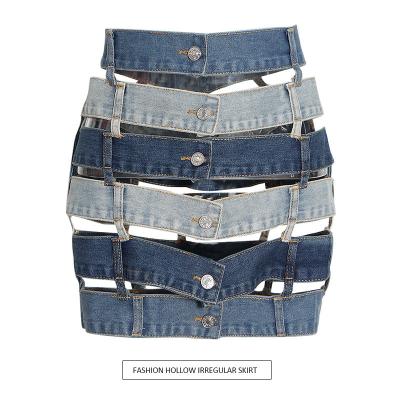 China BOBOYU 2022 fashion design cotton breathable patchwork hollow out women denim shorts chic lattice mini skirt for sale