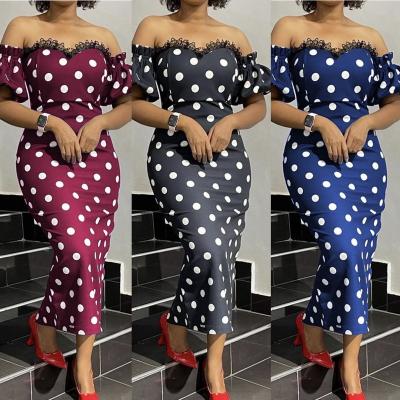 China BOBOYU 2022 breathable fashion sexy off the shoulder puff sleeve long sleeve dress women vintage polka dot dress for sale